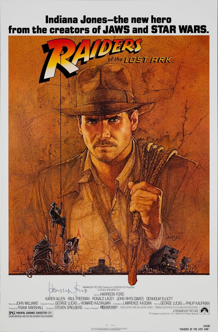 INDIANA JONES AND THE RAIDERS OF THE LOST ARK (1981) - Harrison Ford-Autographed U.S. One-Sheet (1 of 2)