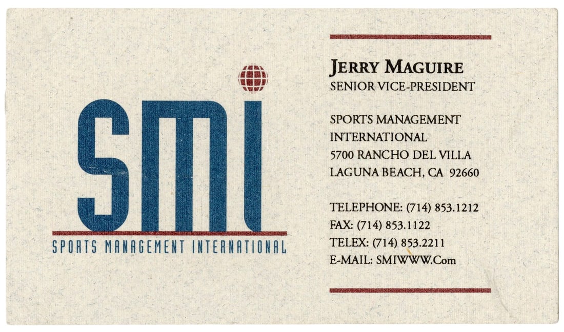 JERRY MAGUIRE (1996) - Planet Hollywood Collection: Jerry Maguire's (Tom Cruise) SMI Business Card (1 of 2)