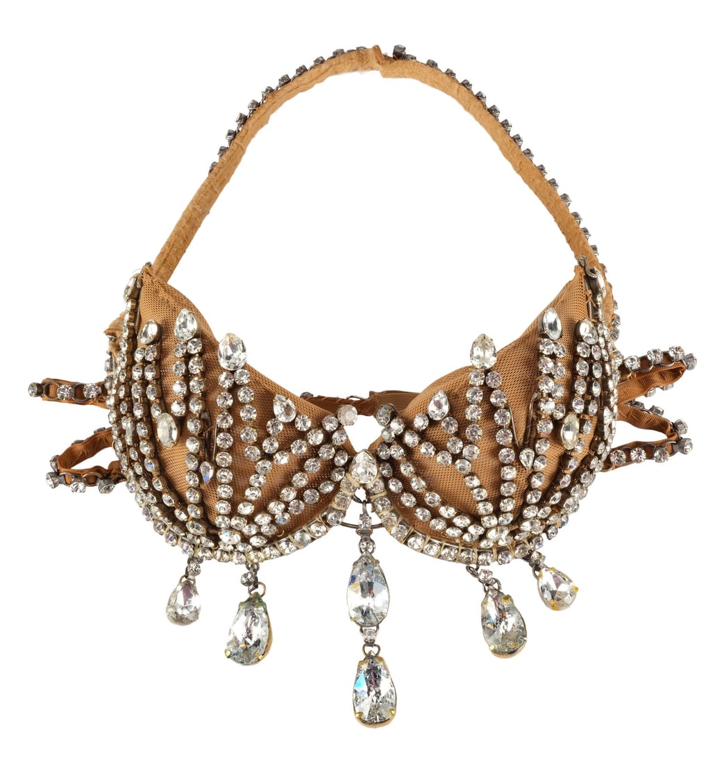 THE LAST SHOWGIRL (2024) - Shelly Gardner's (Pamela Anderson) Rhinestone-Covered Showgirl Bra: THE LAST SHOWGIRL (2024) - Shelly Gardner's (Pamela Anderson) Rhinestone-Covered Showgirl Bra - Shelly Gardner's (Pamela Anderson) rhinestone-covered showgirl bra from Gia Coppola's The Last Showgirl.