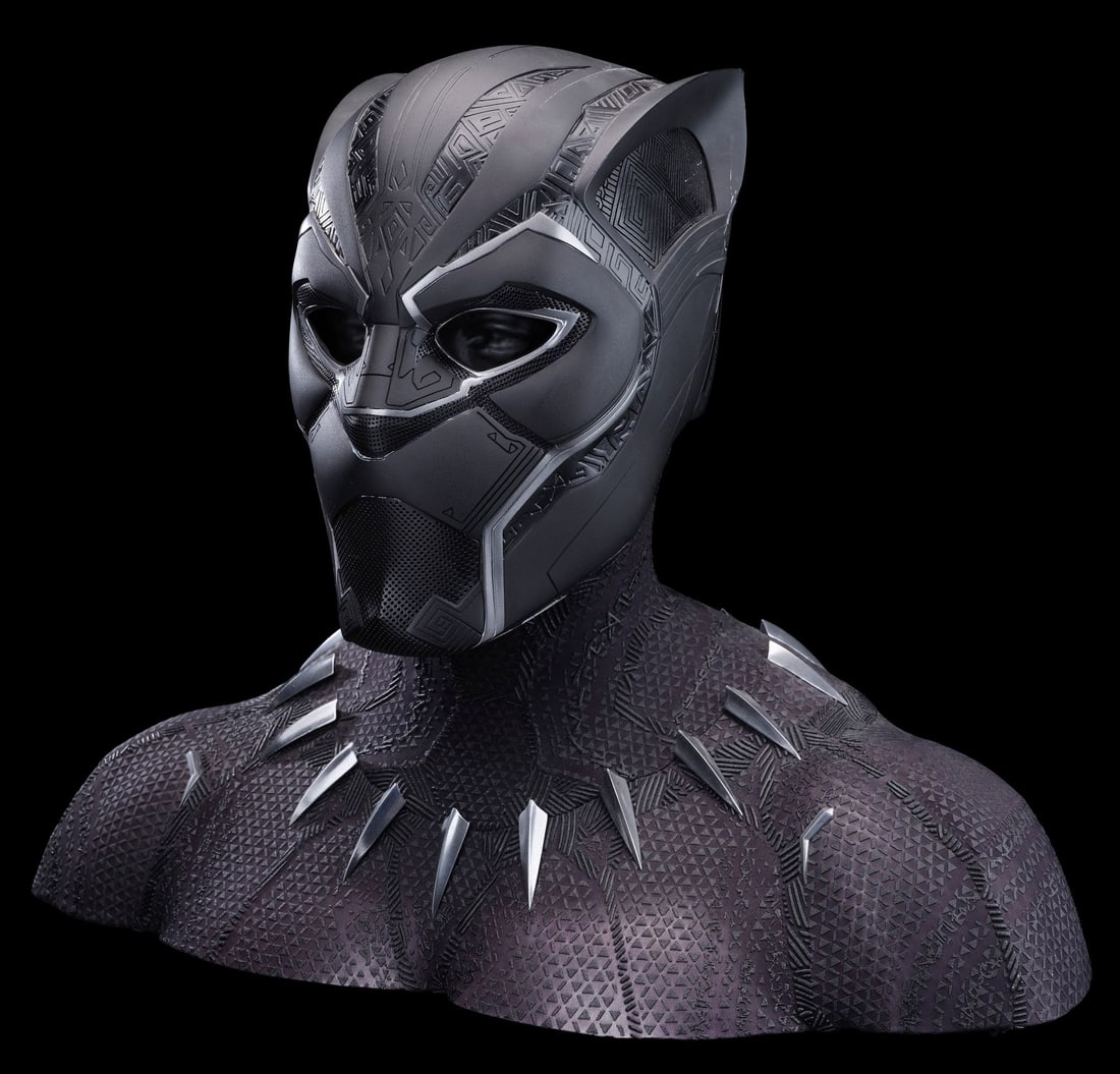 BLACK PANTHER (2018) - Black Panther's Stunt Helmet on Chadwick Boseman Lifecast: BLACK PANTHER (2018) - Black Panther's Stunt Helmet on Chadwick Boseman Lifecast - Black Panther's stunt helmet from Ryan Coogler's Black Panther on a Chadwick Boseman lifecast. T'Challa (Boseman)
