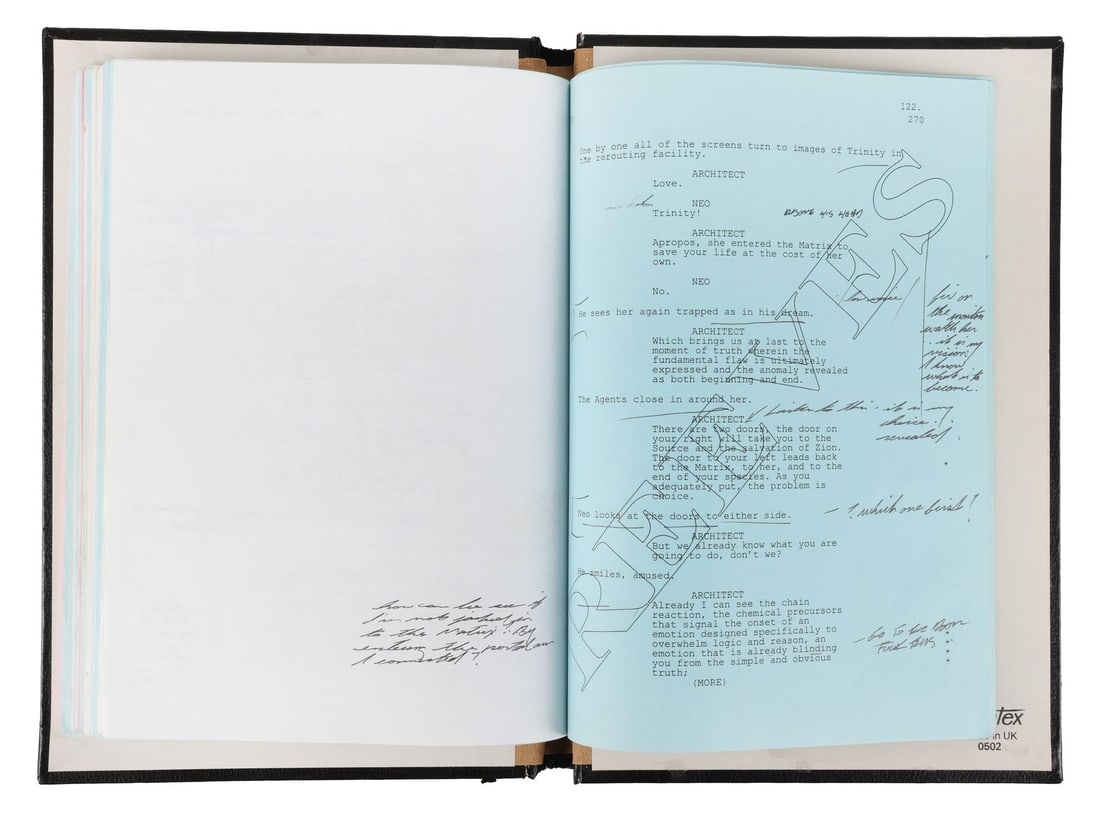 THE MATRIX RELOADED (2003) - Keanu Reeves' Personal Bound Hand-Annotated Script (1 of 13)