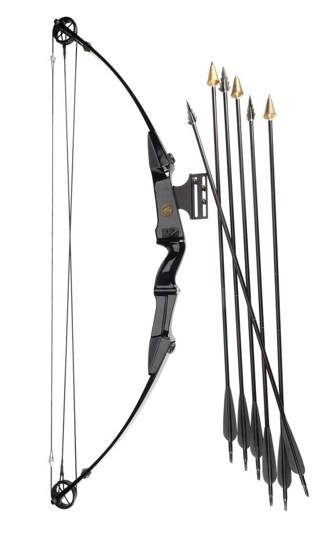 RAMBO: FIRST BLOOD PART II (1985) - Joe Ellithorpe John Rambo "Medallion" Bow Replica with Six: RAMBO: FIRST BLOOD PART II (1985) - Joe Ellithorpe John Rambo "Medallion" Bow Replica with Six Arrows - A Joe Ellithorpe "Medallion" replica of John Rambo's bow with arrows from the production of Geor