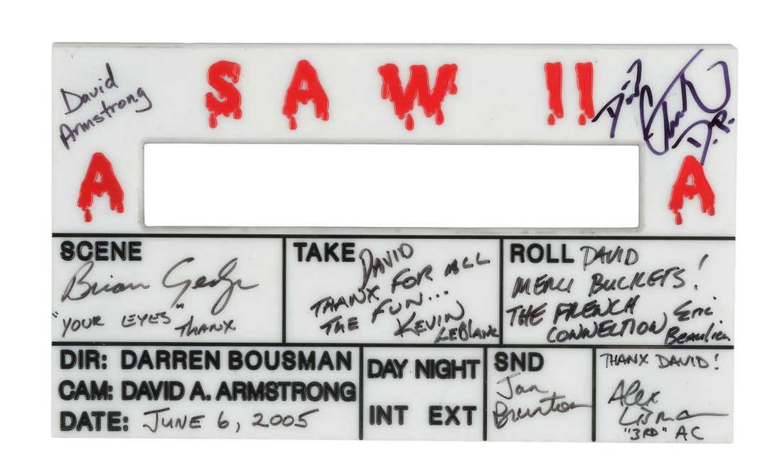 SAW II (2005) - David A. Armstrong Collection: Camera Crew-Autographed Digital "A" Camera: SAW II (2005) - David A. Armstrong Collection: Camera Crew-Autographed Digital "A" Camera Clapperboard Insert - A digital "A" camera clapperboard insert from Darren Lynn Bousman's Saw II autographed b