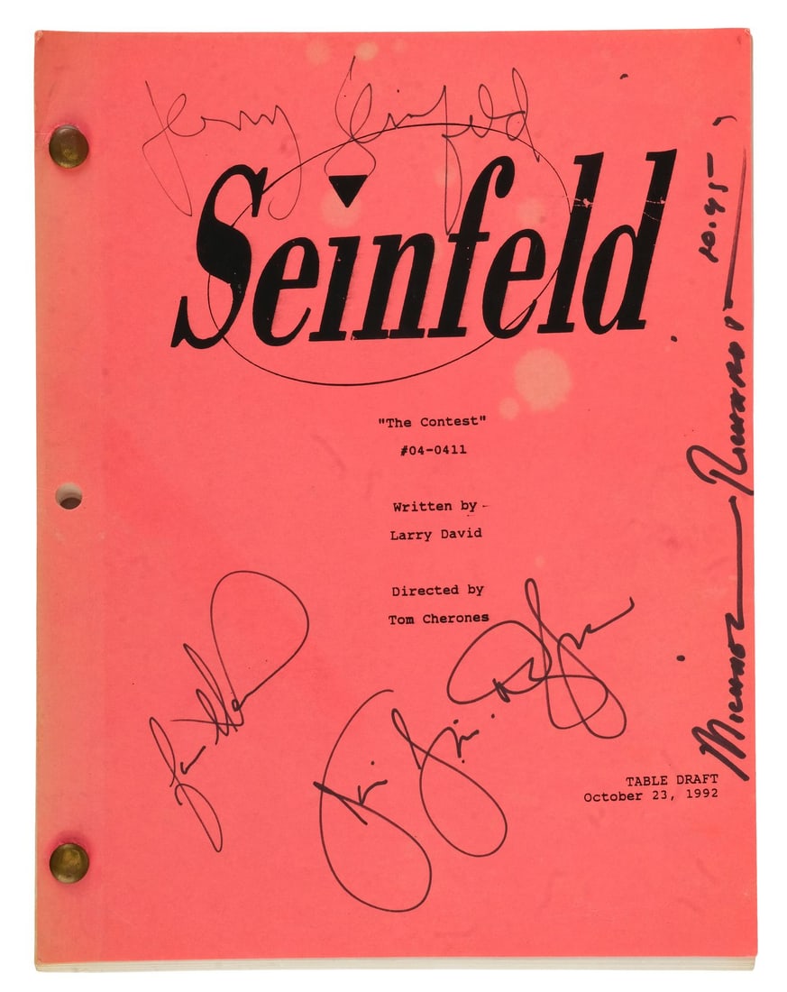 SEINFELD (T.V. SERIES, 1989 - 1998) - Key Cast-Autographed Bound "The Contest" Table Draft Script (1 of 6)