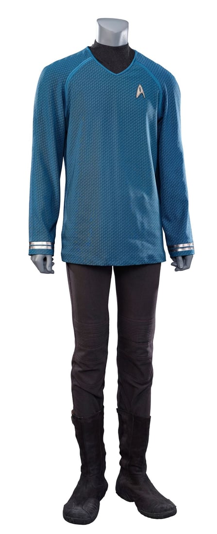 STAR TREK INTO DARKNESS (2013) - Spock's Starfleet Science Uniform: STAR TREK INTO DARKNESS (2013) - Spock's Starfleet Science Uniform - Spock's Starfleet Science uniform with a pair of boots from Paramount Pictures' Star Trek Into Darkness. Science officer and first