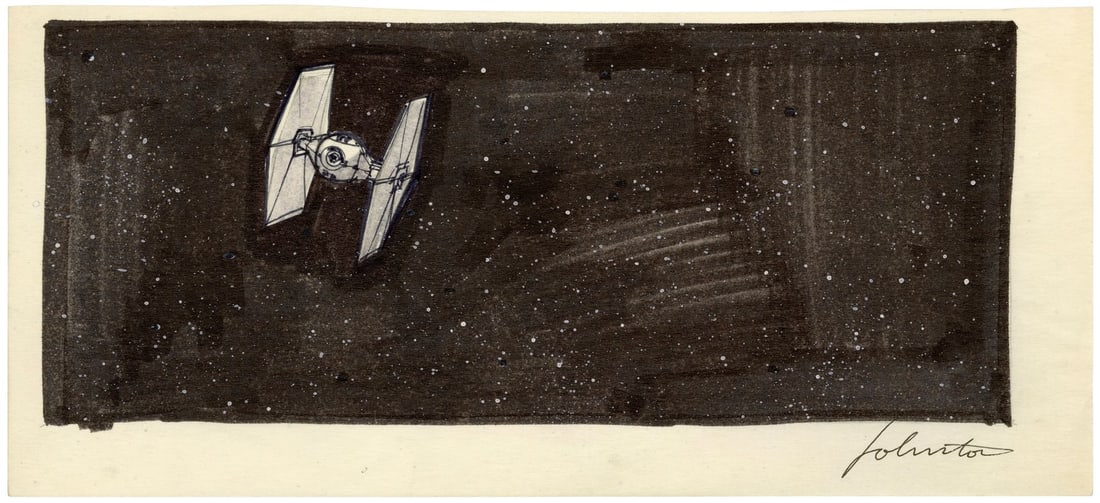 STAR WARS: A NEW HOPE (1977) - Hand-Drawn Joe Johnston TIE Fighter Storyboard (1 of 1)