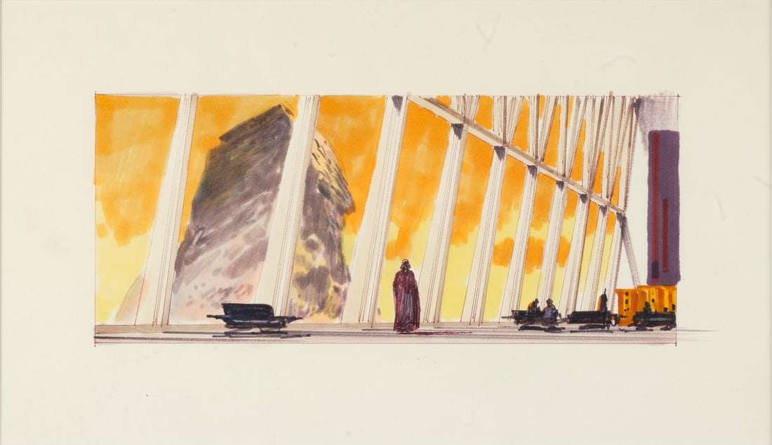 STAR WARS: THE EMPIRE STRIKES BACK (1980) - Framed Hand-Drawn Ralph McQuarrie "Vader's Castle: STAR WARS: THE EMPIRE STRIKES BACK (1980) - Framed Hand-Drawn Ralph McQuarrie "Vader's Castle Interior" Concept Sketch - A concept sketch for the interior of Darth Vader's (David Prowse) castle hand-d