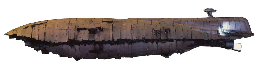 STAR WARS: THE EMPIRE STRIKES BACK (1980)/STAR WARS: RETURN OF THE JEDI (1983) - Rebel Transport: STAR WARS: THE EMPIRE STRIKES BACK (1980)/STAR WARS: RETURN OF THE JEDI (1983) - Rebel Transport Cut-Out Facade Model Miniature - A Rebel transport cut-out facade model miniature from Irvin Kershner's