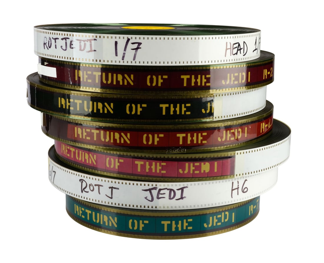 STAR WARS: RETURN OF THE JEDI (1983) - Set of Seven Release Print Reels on 35mm Kodak Eastman Stock: STAR WARS: RETURN OF THE JEDI (1983) - Set of Seven Release Print Reels on 35mm Kodak Eastman Stock c. 1983 - Seven reels of Richard Marquand's Star Wars: Return of the Jedi from a release print circa