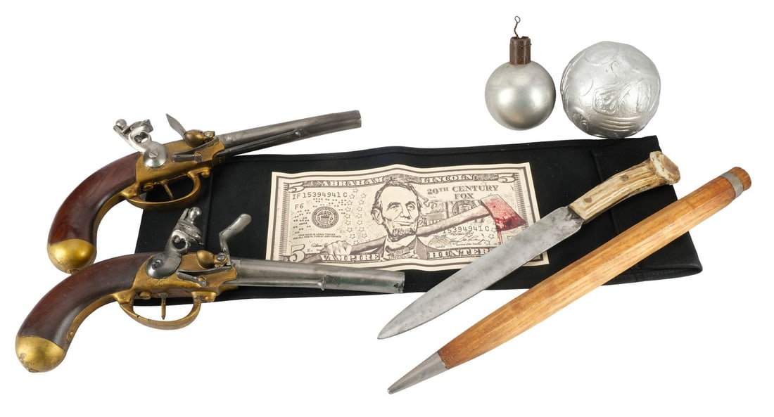 ABRAHAM LINCOLN: VAMPIRE HUNTER (2012) - Henry Sturges' (Dominic Cooper) Stunt Bone Knife with Stunt: ABRAHAM LINCOLN: VAMPIRE HUNTER (2012) - Henry Sturges' (Dominic Cooper) Stunt Bone Knife with Stunt Silver Vampire Weaponry and Trent Reznor's Chairback - Henry Sturges' (Dominic Cooper) stunt bone