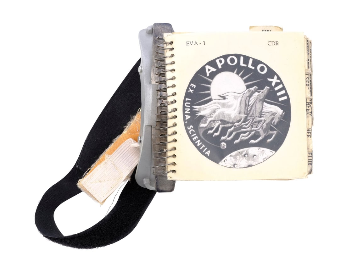 APOLLO 13 (1995) - Jim Lovell's (Tom Hanks) Lunar Surface Cuff Checklist: APOLLO 13 (1995) - Jim Lovell's (Tom Hanks) Lunar Surface Cuff Checklist - Jim Lovell's (Tom Hanks) lunar surface cuff checklist from Ron Howard's historical drama Apollo 13. Lovell wore his cuff