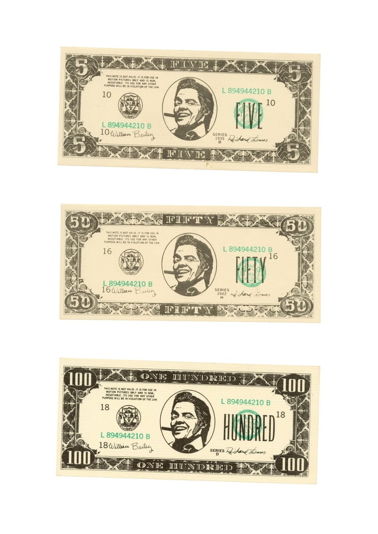 BACK TO THE FUTURE PART II (1989) - Set of Three Biffco Currency Notes: BACK TO THE FUTURE PART II (1989) - Set of Three Biffco Currency Notes - A set of three Biffco currency notes from Robert Zemeckis' Back to the Future Part II. After he stole the sports almanac, Biff