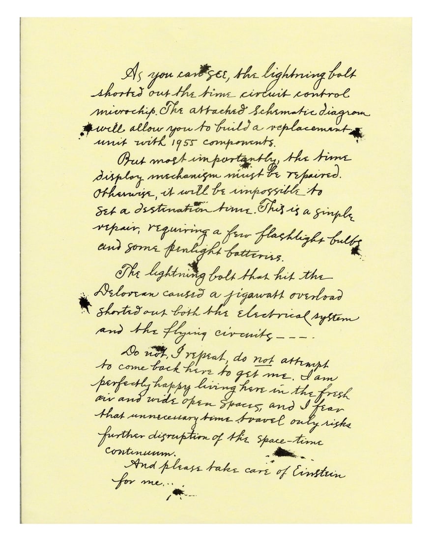 BACK TO THE FUTURE PART III (1990) - Page from Doc's (Christopher Lloyd) 1885 Repair Letter to Marty: BACK TO THE FUTURE PART III (1990) - Page from Doc's (Christopher Lloyd) 1885 Repair Letter to Marty (Michael J. Fox) - A page from Doc's (Christopher Lloyd) 1885 repair letter to Marty (Michael J.