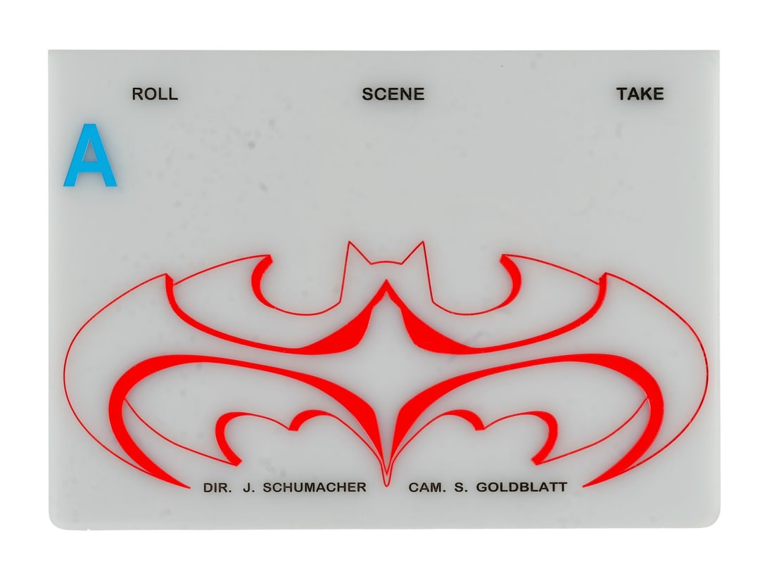 BATMAN & ROBIN (1997) - Clapperboard "A": BATMAN & ROBIN (1997) - Clapperboard "A" - Clapperboard "A" from Joel Schumacher's Batman & Robin. Batman (George Clooney) and Robin (Chris O'Donnell) endeavoured through Gotham City to take down Pois