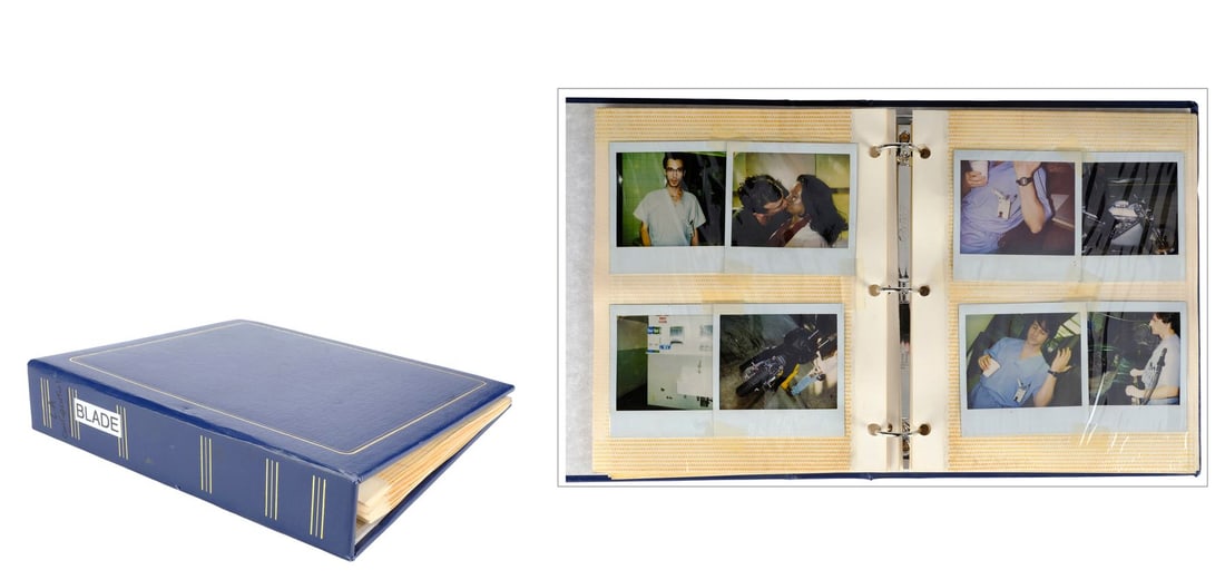 BLADE (1998) - Continuity Photo Binder: BLADE (1998) - Continuity Photo Binder - A binder of continuity photos from the production of Stephen Norrington's Blade. This blue cardboard-backed three-ring binder hand-marked "LA Confidential"