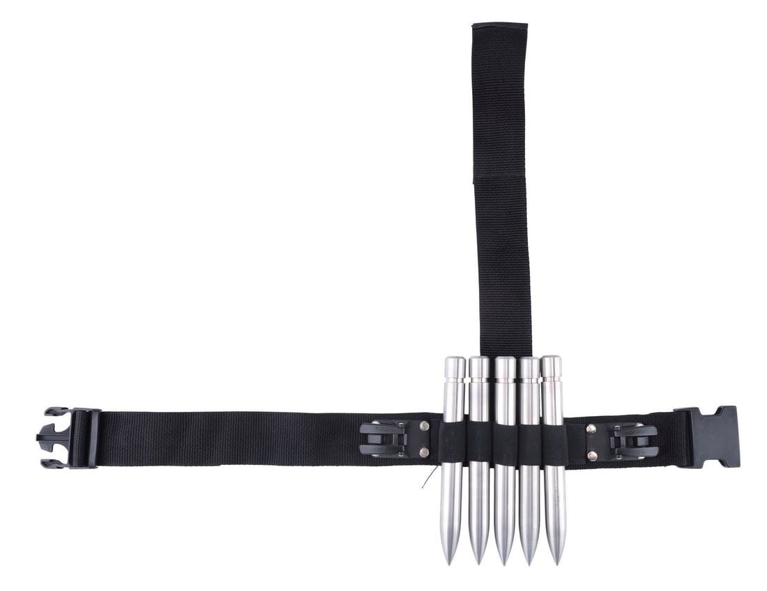 BLADE II (2002) - Blade's (Wesley Snipes) Metal Stakes and Thigh Holster: BLADE II (2002) - Blade's (Wesley Snipes) Metal Stakes and Thigh Holster - Blade's (Wesley Snipes) metal stakes and holster from Guillermo del Toro's Blade II. Daywalker Blade carried silver stakes