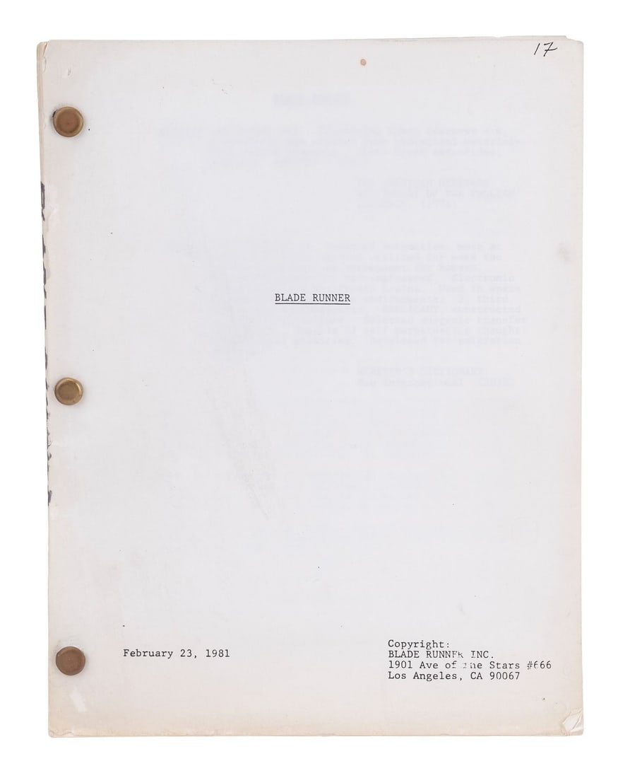 BLADE RUNNER (1982) - Bound February 23, 1981 Draft Script: BLADE RUNNER (1982) - Bound February 23, 1981 Draft Script - A bound February 23, 1981 draft script from Ridley Scott's Blade Runner. Written by Hampton Fancher and David Webb Peoples, this script is