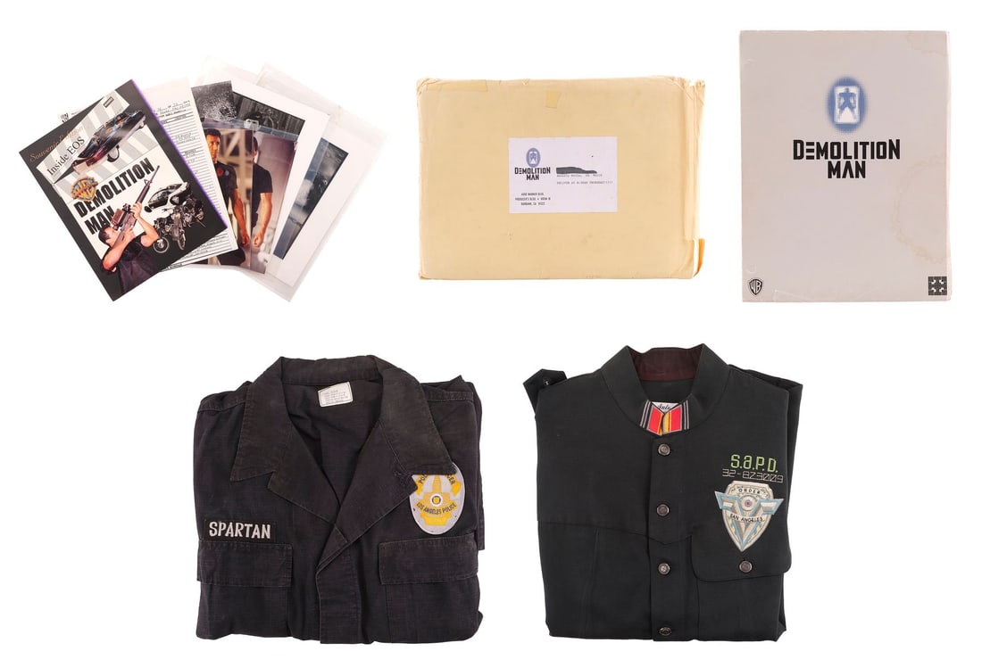 DEMOLITION MAN (1993) - Detective John Spartan's (Sylvester Stallone) Past and Future Uniform Shirts: DEMOLITION MAN (1993) - Detective John Spartan's (Sylvester Stallone) Past and Future Uniform Shirts with Script and Paperwork - Detective John Spartan's (Sylvester Stallone) past and future uniform