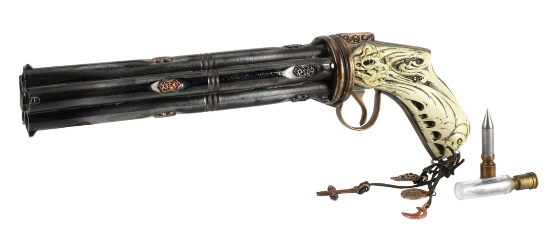 DRIVE ANGRY (2011) - John Milton's (Nicolas Cage) Godkiller Pistol with Pair of Bullets: DRIVE ANGRY (2011) - John Milton's (Nicolas Cage) Godkiller Pistol with Pair of Bullets - John Milton's (Nicolas Cage) Godkiller pistol with two bullets from Patrick Lussier's Drive Angry. After he st