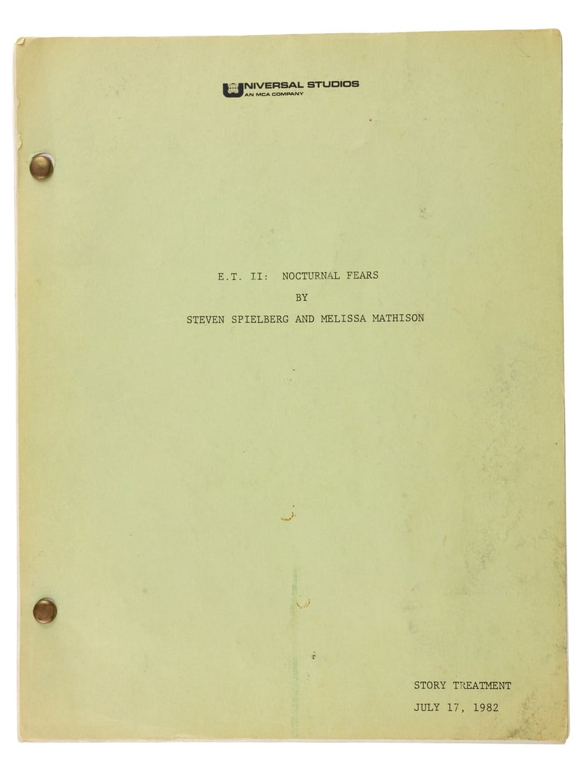 E.T. II: NOCTURNAL FEARS (UNPRODUCED) - Story Treatment: E.T. II: NOCTURNAL FEARS (UNPRODUCED) - Story Treatment - A story treatment from Steven Spielberg's unproduced sequel E.T. II: Nocturnal Fears. Spielberg ultimately scrapped the idea of a sequel for E