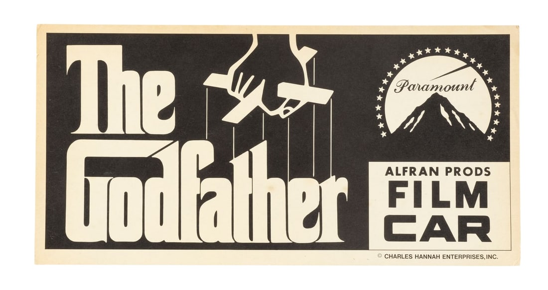 THE GODFATHER (1972) - Film Car Placard: THE GODFATHER (1972) - Film Car Placard - A film car placard from the production of Francis Ford Coppola's The Godfather. The film crew used special production-made car placards to park on location