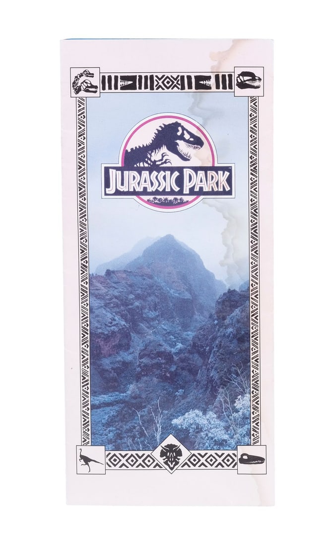JURASSIC PARK (1993) - Distressed Park Brochure: JURASSIC PARK (1993) - Distressed Park Brochure - A distressed park brochure from Steven Spielberg's Jurassic Park. Park brochures were used throughout the film at various locations, including the Vis