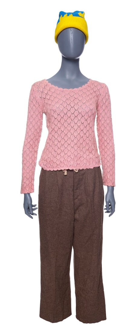 LET THE RIGHT ONE IN (2008) - Eli's (Lina Leandersson) Distressed Pink Sweater Ensemble with Yellow (1 of 8)