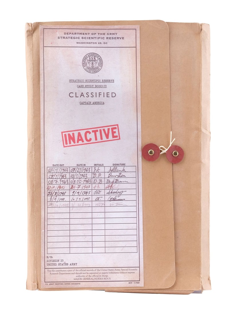 CAPTAIN AMERICA: THE FIRST AVENGER (2011) - Steve Rogers' (Chris Evans) "Inactive" SSR File: CAPTAIN AMERICA: THE FIRST AVENGER (2011) - Steve Rogers' (Chris Evans) "Inactive" SSR File - Steve Rogers' (Chris Evans) "Inactive" SSR file from Joe Johnston's Captain America: The First Avenger. Af