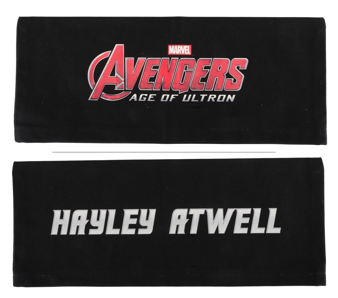 AVENGERS: AGE OF ULTRON (2015) - Hayley Atwell's Chairback: AVENGERS: AGE OF ULTRON (2015) - Hayley Atwell's Chairback - Hayley Atwell's chairback from the production of Joss Whedon's Avengers: Age of Ultron. Cast members, such as Hayley Atwell, who played