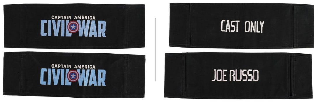 CAPTAIN AMERICA: CIVIL WAR (2016) - Joe Russo's and Cast Chairbacks: CAPTAIN AMERICA: CIVIL WAR (2016) - Joe Russo's and Cast Chairbacks - Joe Russo's personal chairback and a cast chairback from the production of Russo and his brother Anthony's Captain America: Civil