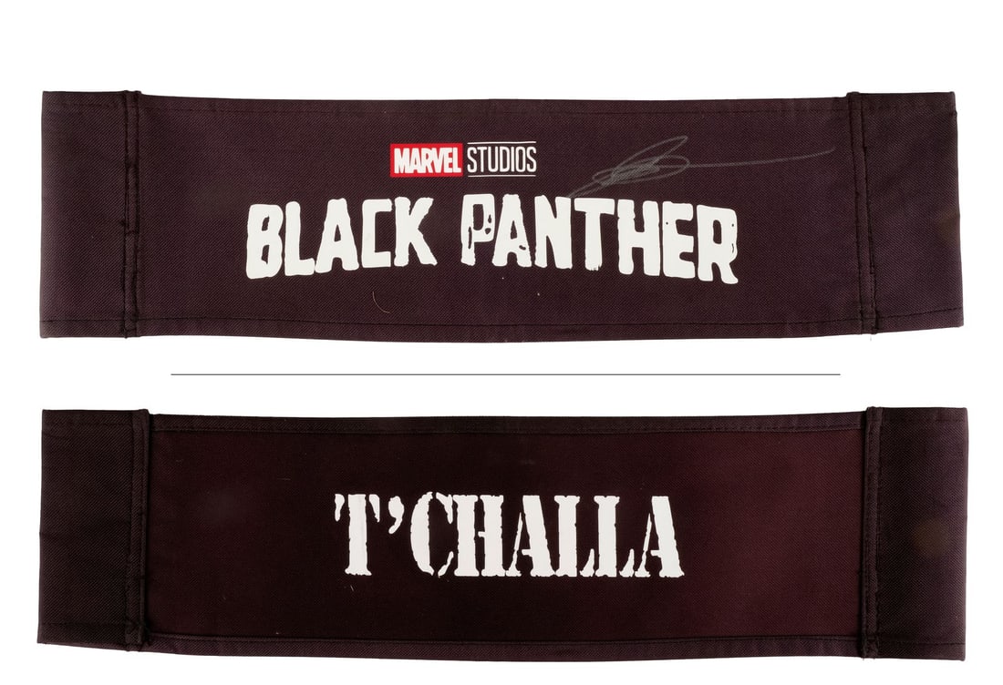 BLACK PANTHER (2018) - Jose Fernandez-Autographed Chadwick Boseman's "T'Challa" Chairback: BLACK PANTHER (2018) - Jose Fernandez-Autographed Chadwick Boseman's "T'Challa" Chairback - Chadwick Boseman's "T'Challa" chairback from the production of Ryan Coogler's Black Panther autographed by