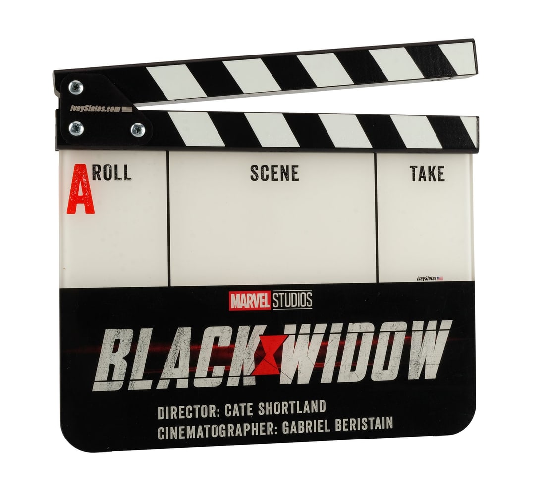 BLACK WIDOW (2021) - "A" Camera Clapperboard: BLACK WIDOW (2021) - "A" Camera Clapperboard - An "A" camera clapperboard from the production of Cate Shortland's Black Widow. The first film in Phase Four of the Marvel Cinematic Universe (MCU), Blac