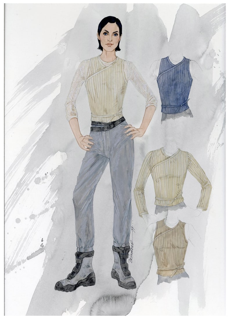 THE MATRIX (1999) - Lois DeArmond's Original Hand-Illustrated Costume Design of Trinity: THE MATRIX (1999) - Lois DeArmond's Original Hand-Illustrated Costume Design of Trinity - A costume design illustration of Trinity (Carrie-Anne Moss) hand-rendered by Emmy Award®-winning costume