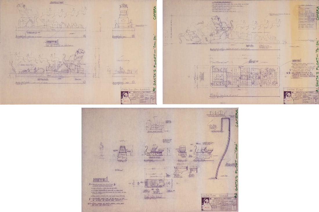 MIRACLE ON 34TH STREET (1994) - Set of Three Sleigh Blueprints (1 of 6)