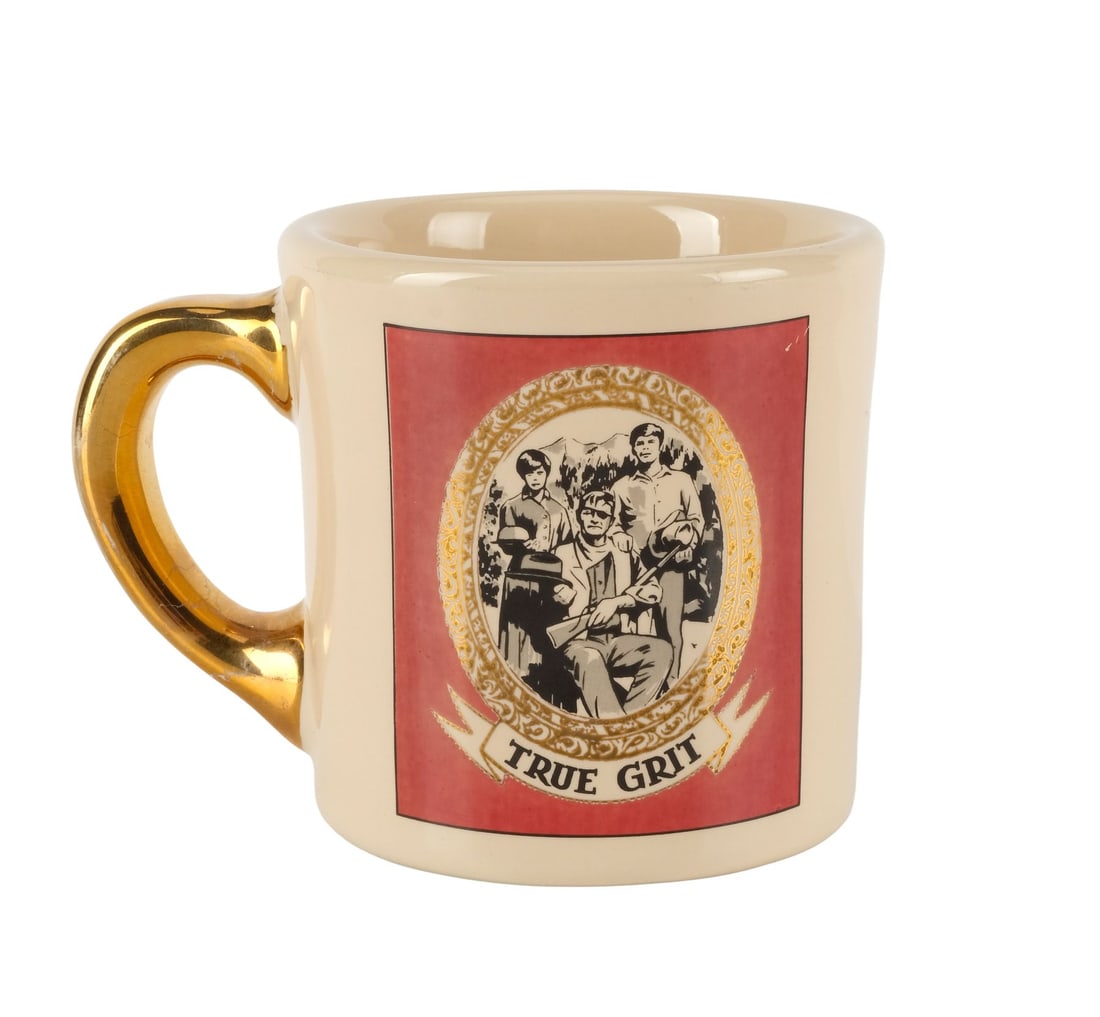 TRUE GRIT (1969) - Crew Gift Mug from John Wayne: TRUE GRIT (1969) - Crew Gift Mug from John Wayne - A mug gifted by star John Wayne to crew members of Henry Hathaway's True Grit. Wayne won his first and only Academy Award® for his portrayal of U