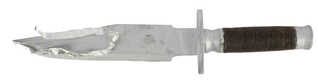 PREDATOR (1987) - Mike Papac Collection: Jack Crain MCS Life Support System-Style Bowie Knife: PREDATOR (1987) - Mike Papac Collection: Jack Crain MCS Life Support System-Style Bowie Knife Stand-In - A stand-in of a Mission Component System (MCS) Life Support System-style Bowie knife made by Ja