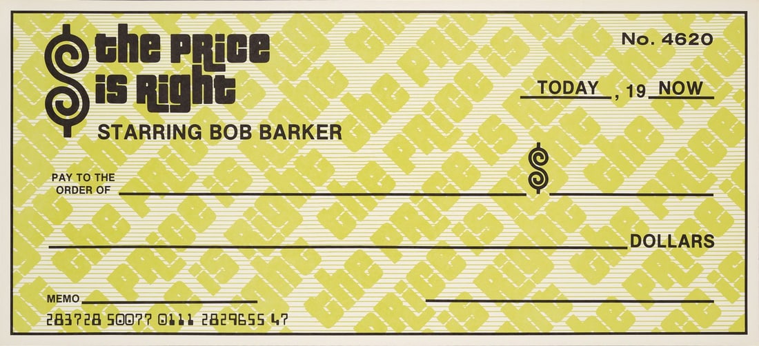 THE PRICE IS RIGHT (T.V. SERIES, 1972 - PRESENT) - Blank, Oversized "The Price Is Right" Check: THE PRICE IS RIGHT (T.V. SERIES, 1972 - PRESENT) - Blank, Oversized "The Price Is Right" Check - A blank, oversized "The Price Is Right" check from The Price is Right. Television game shows such as Th