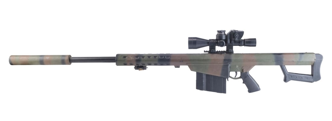 RAMBO (2008) - School Boy's (Matthew Marsden) Stunt Barrett M107CQ Sniper Rifle: RAMBO (2008) - School Boy's (Matthew Marsden) Stunt Barrett M107CQ Sniper Rifle - School Boy's (Matthew Marsden) stunt Barrett M107CQ sniper rifle from Sylvester Stallone's Rambo. After he abandoned l