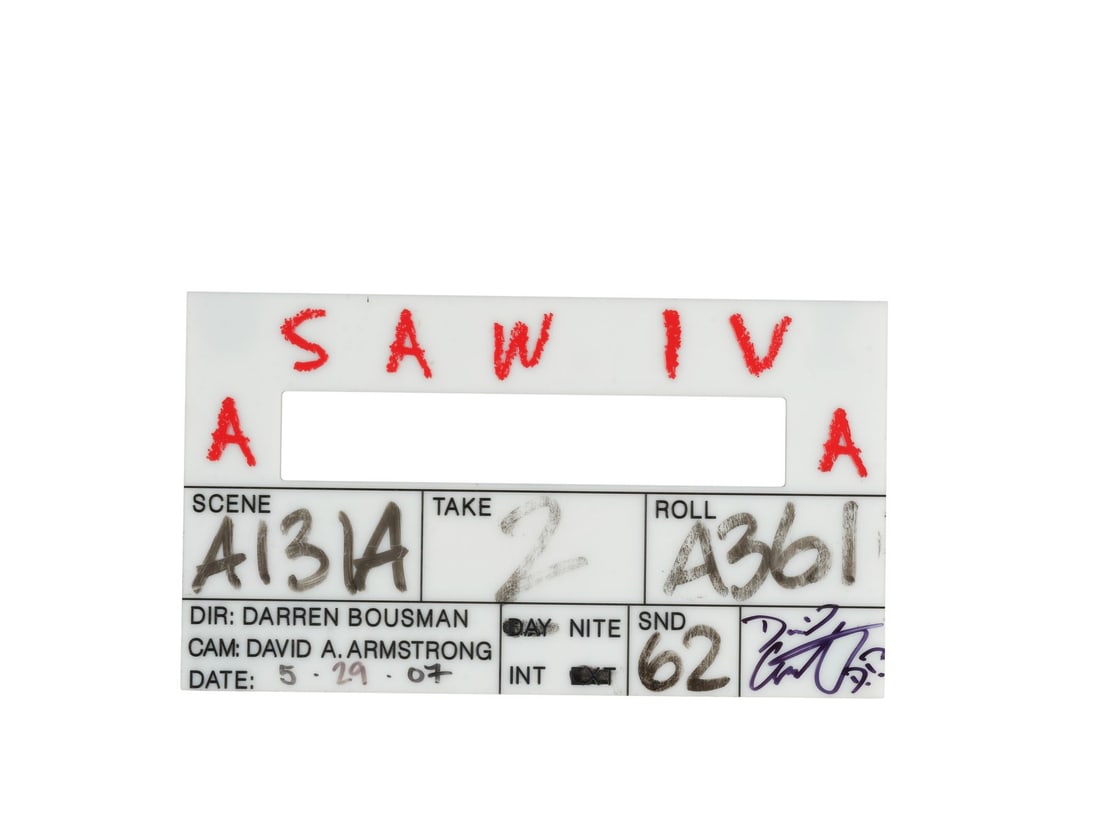 SAW IV (2007) - David A. Armstrong Collection: David A. Armstrong-Autographed Digital "A" Camera: SAW IV (2007) - David A. Armstrong Collection: David A. Armstrong-Autographed Digital "A" Camera Clapperboard Insert - A digital "A" camera clapperboard insert from Darren Lynn Bousman's Saw IV autogr