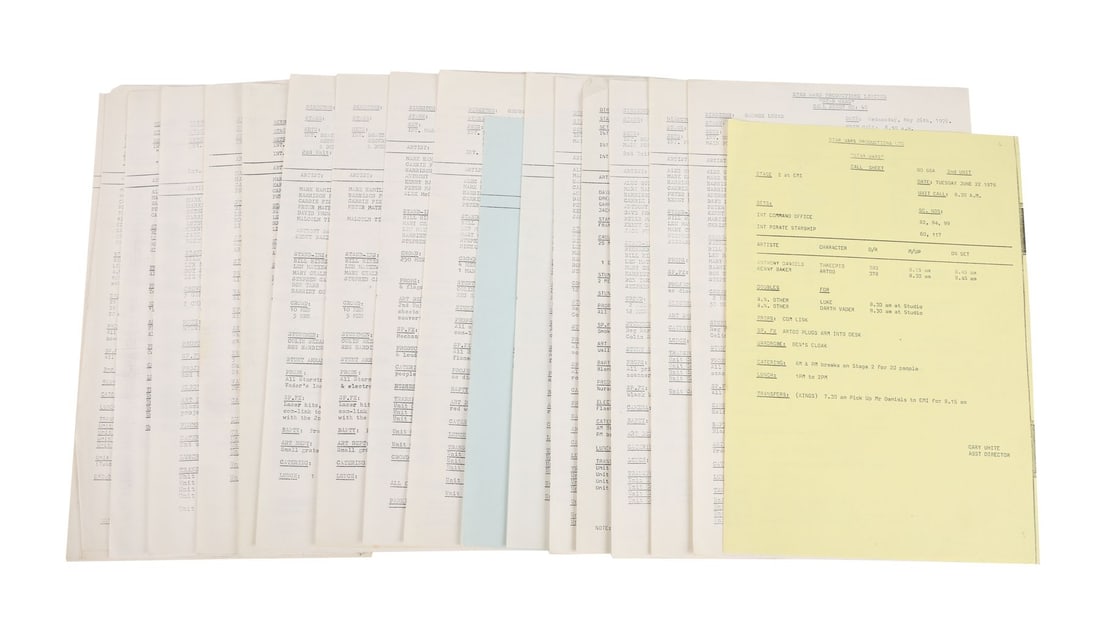 STAR WARS: A NEW HOPE (1977) - Collection of Twenty-Two Call Sheets (1 of 7)