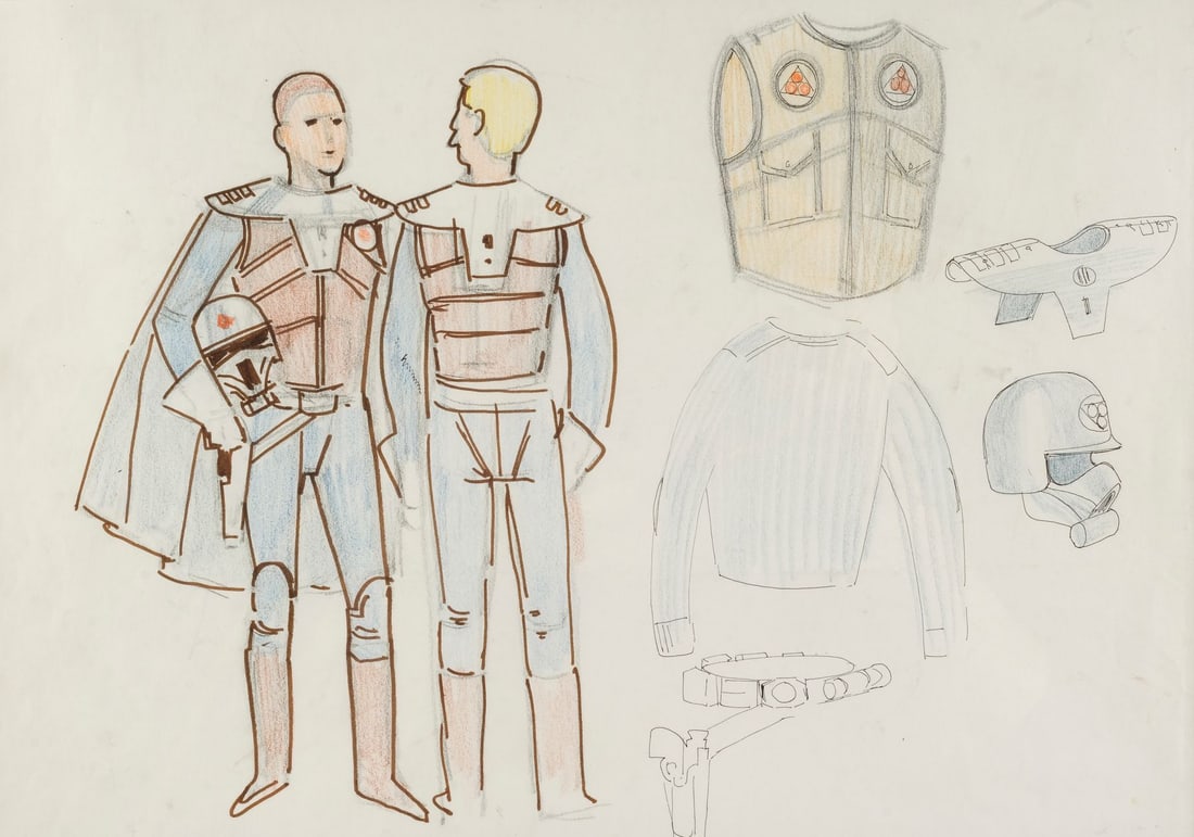 STAR WARS: A NEW HOPE (1977) - Framed Hand-Drawn John Mollo Early Rebel Soldier Costume Concept (1 of 2)