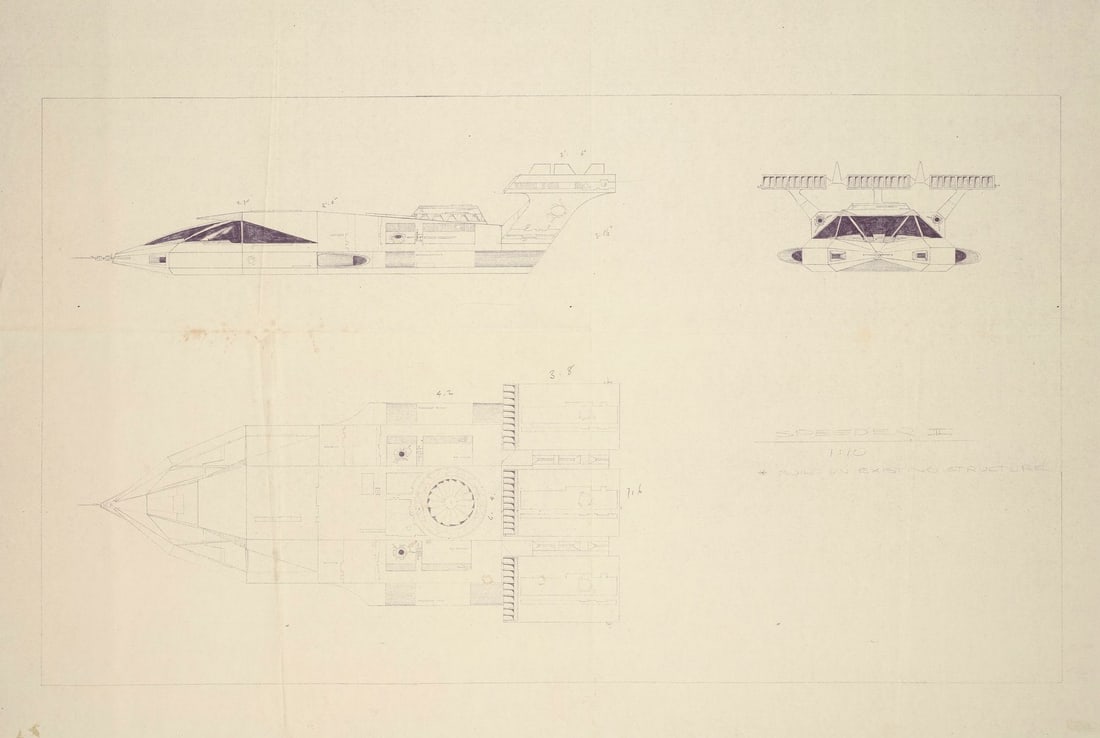 STAR WARS: A NEW HOPE (1977) - Matted Printed Harry Lange Landspeeder Design (1 of 1)