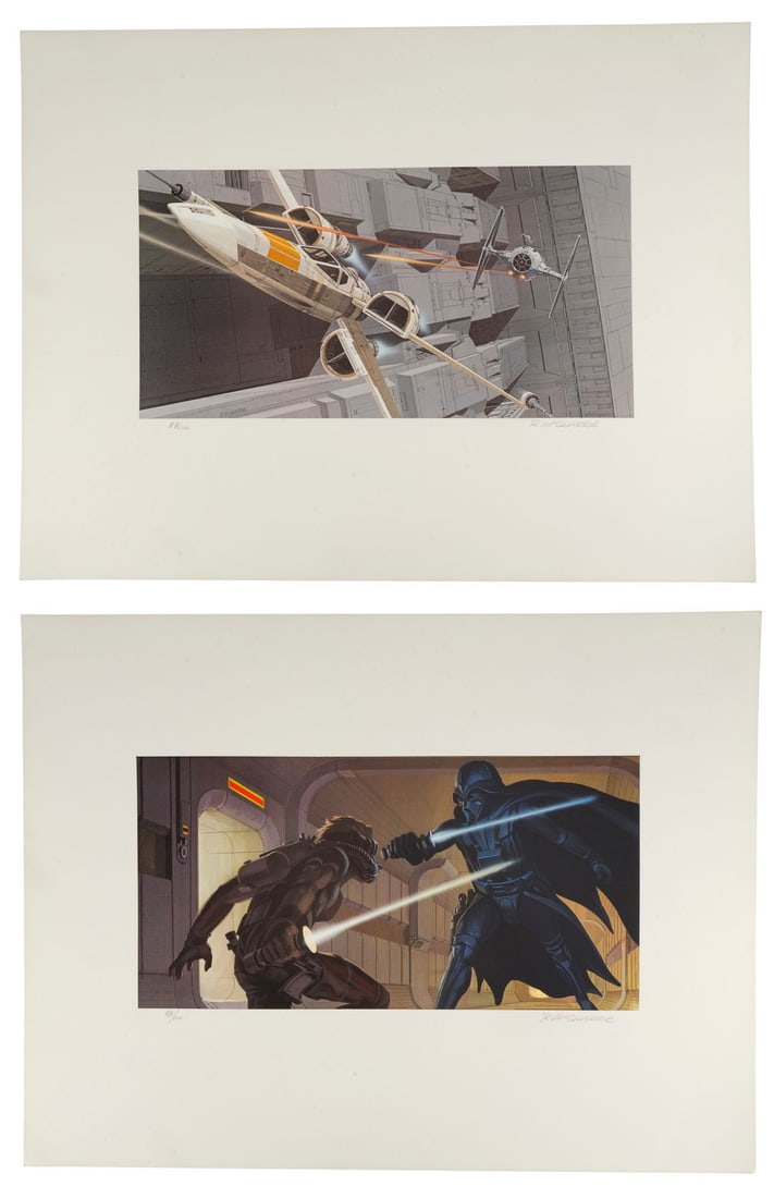 STAR WARS FRANCHISE (1977 - PRESENT) - Pair of Ralph McQuarrie-Signed High-Quality Supersnipe Prints: STAR WARS FRANCHISE (1977 - PRESENT) - Pair of Ralph McQuarrie-Signed High-Quality Supersnipe Prints c. 1977-1978 - Two high-quality Supersnipe prints of production illustration drawn by production il
