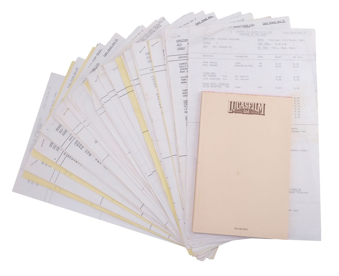STAR WARS: REVENGE OF THE JEDI (1982) - Collection of Call Sheets with Lucasfilm Notepad (1 of 8)