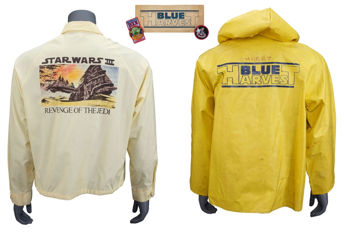 STAR WARS: RETURN OF THE JEDI (1983) - "Blue Harvest" and "Revenge of the Jedi" Crew Jackets with: STAR WARS: RETURN OF THE JEDI (1983) - "Blue Harvest" and "Revenge of the Jedi" Crew Jackets with Crew Ephemera - A pair of "Blue Harvest" and "Revenge of the Jedi" crew jackets from Richard Marquand'
