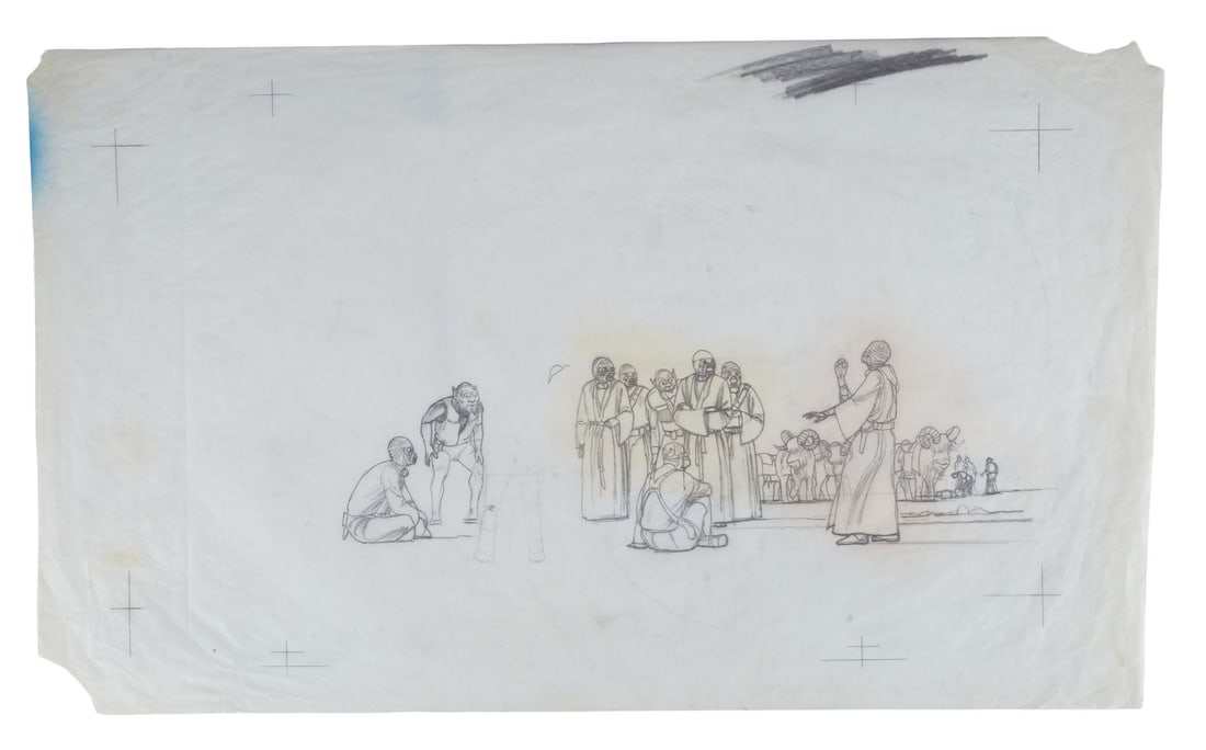 THE ILLUSTRATED STAR WARS UNIVERSE (1995) - Ralph McQuarrie Hand-Drawn Tusken Raiders Sketch: THE ILLUSTRATED STAR WARS UNIVERSE (1995) - Ralph McQuarrie Hand-Drawn Tusken Raiders Sketch - A Ralph McQuarrie hand-drawn sketch of Tusken raiders from the Star Wars Expanded Universe. McQuarrie is