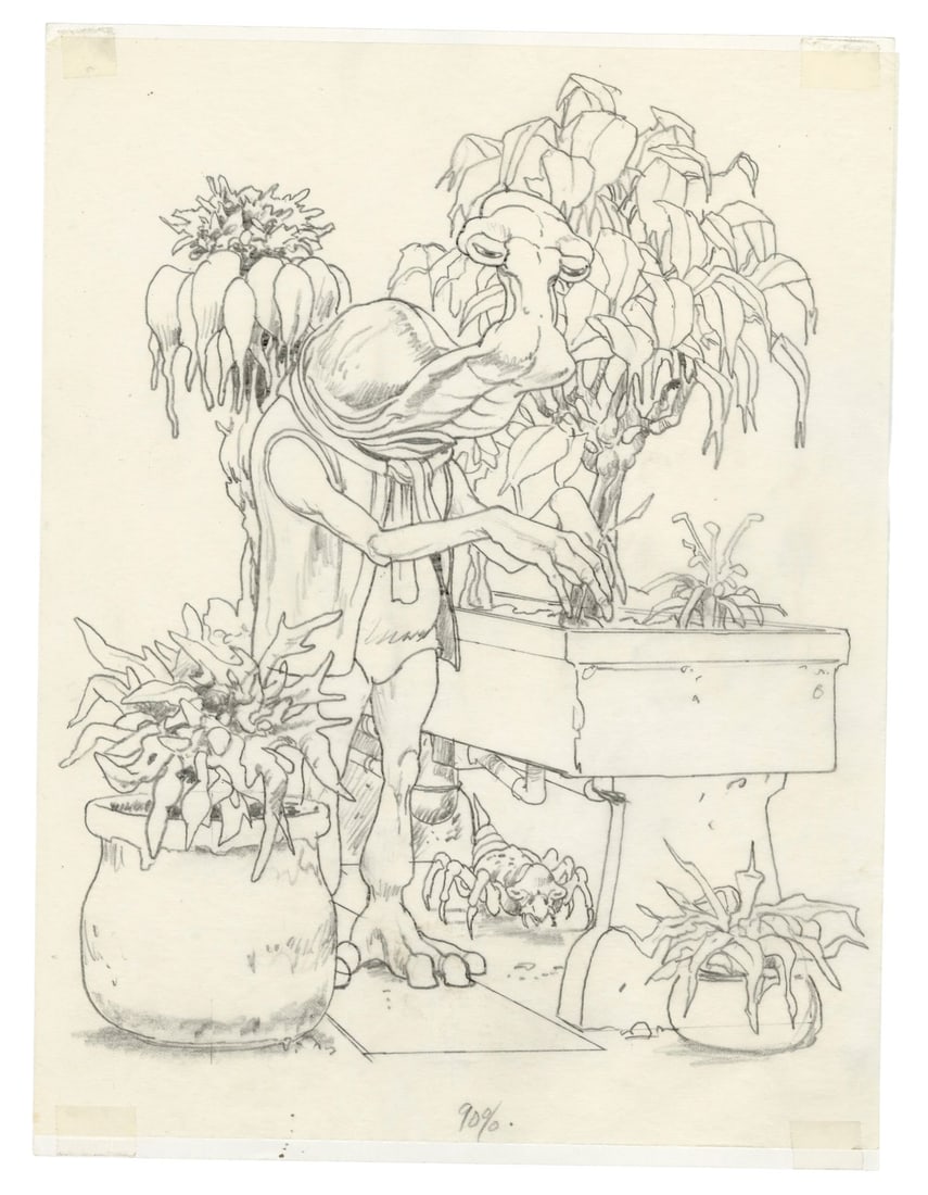 THE MOS EISLEY CANTINA POP-UP BOOK (1995) - Hand-Drawn Ralph McQuarrie "Hammerhead" Prelim for Final: THE MOS EISLEY CANTINA POP-UP BOOK (1995) - Hand-Drawn Ralph McQuarrie "Hammerhead" Prelim for Final Artwork - A prelim for a final artwork entitled "Hammerhead" hand-drawn by Ralph McQuarrie for Kevi