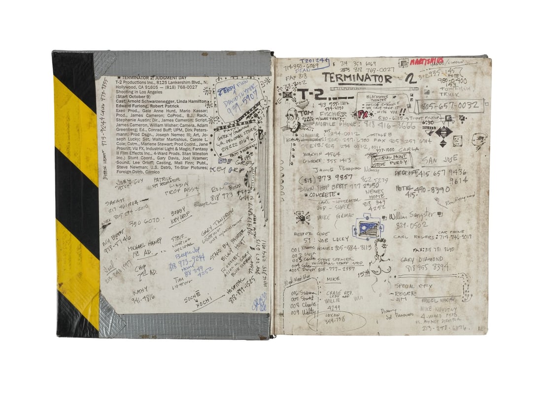 TERMINATOR 2: JUDGMENT DAY (1991) - Set Designer Notebook: TERMINATOR 2: JUDGMENT DAY (1991) - Set Designer Notebook - A set designer notebook from James Cameron's Terminator 2: Judgment Day. A Terminator (Arnold Schwarzenegger) had to protect John Connor (Ed