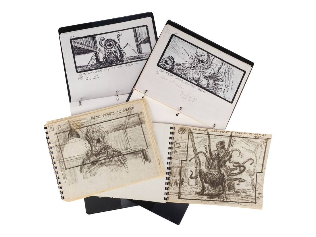 THE THING (1982) - Set of Four Hand-Marked Printed Storyboard Binders with Line Producer Erik: THE THING (1982) - Set of Four Hand-Marked Printed Storyboard Binders with Line Producer Erik Jensen's SFX Breakdown Paperwork Archive - Four binders containing hand-marked printed storyboards with li