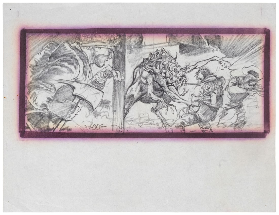 THE THING (1982) - Hand-Drawn Michael G. Ploog Thing Battle Storyboard (1 of 4)
